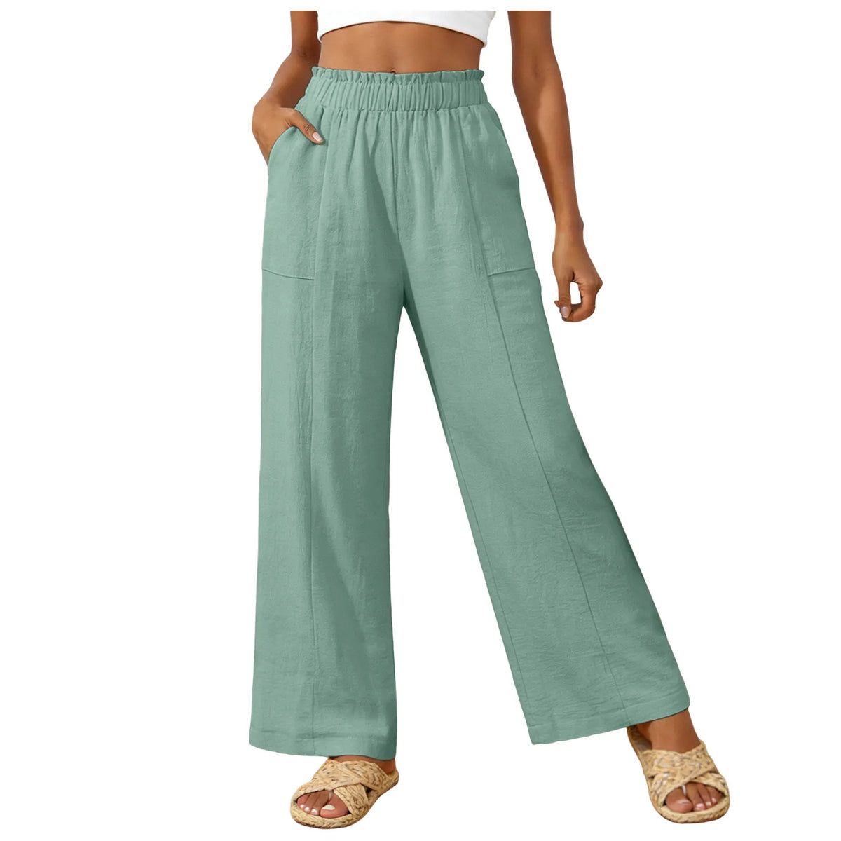 Women's Wide Leg Pants High Waist Loose Casual Trousers with Pockets