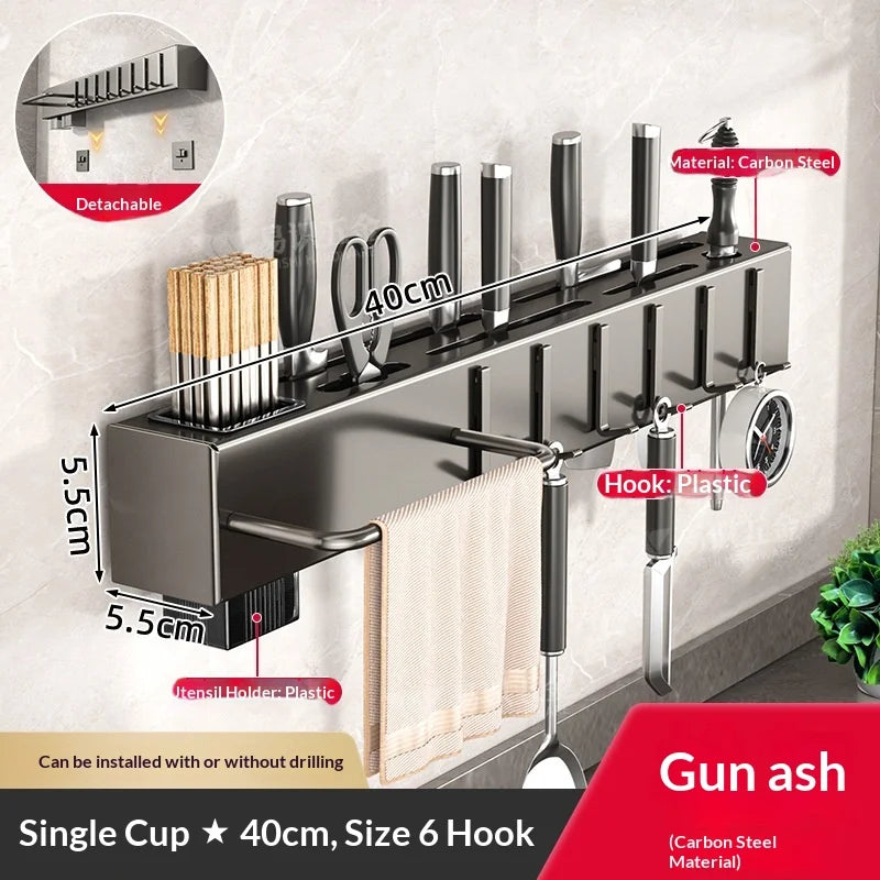 Wall Mounted Kitchen Knife and Chopstick Holder - Stainless Steel