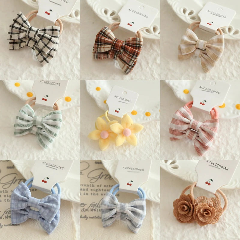 AITOUSHI Girls' Elastic Hair Bow Ties - Cotton Printed Hair Rope