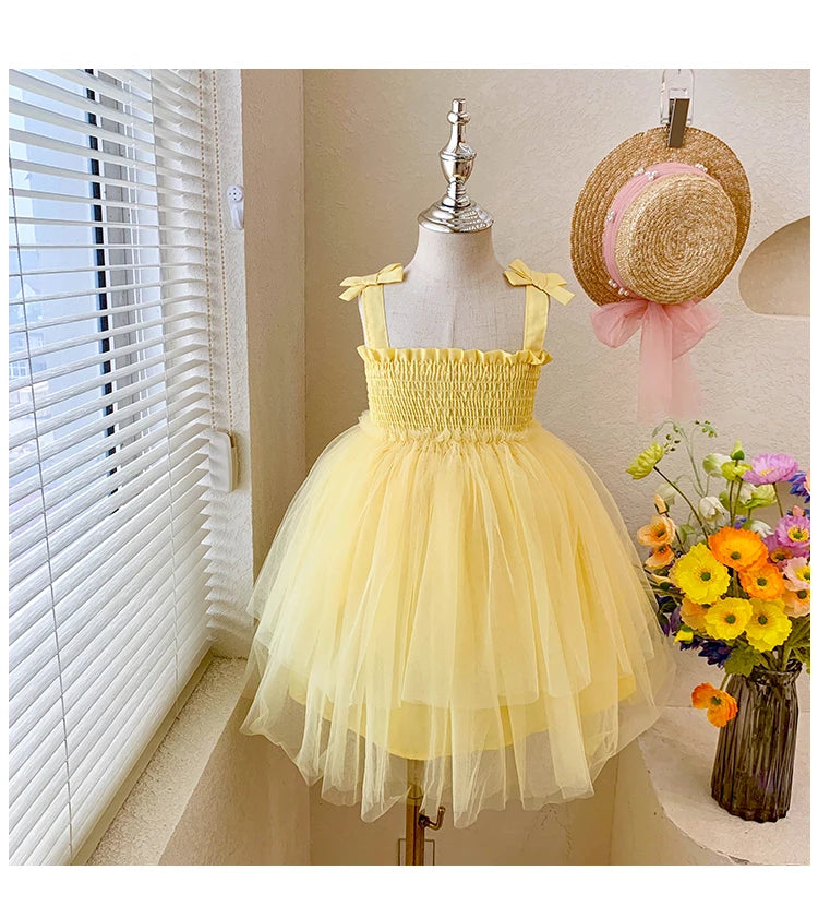 Kids costumes Flower girls tulle dress girls wedding tutu dress formal dress ceremonial dress yarn Suspenders dress