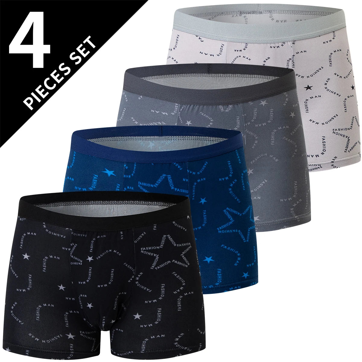 Mens Boxer Briefs 4 Pack Antibacterial Breathable Plus Size Solid Color Underwear For Men EU US Sizes
