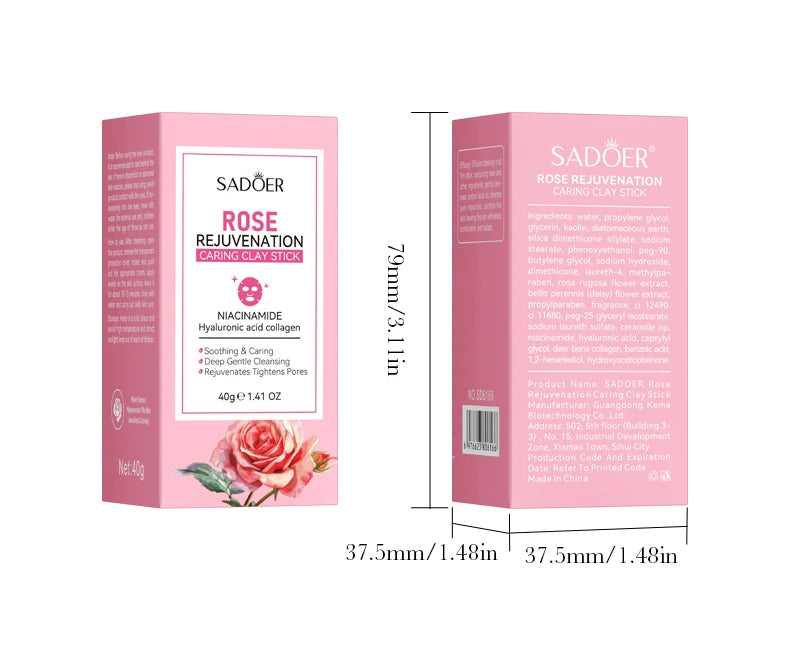 SADOER Green Tea Rose Mud Face Mask Stick Clay Facial Masks Moisturizing Remove Blackhead Anti-aging Facial Cleansing Mud Masks
