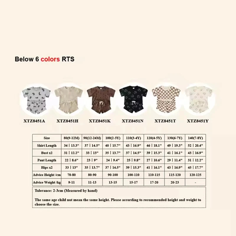 100% Cotton Kids Summer Clothing Sets Children Casual Suit Girls Boys Short Suits Baby Outfits For 1-8Years