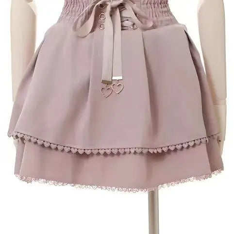 Sweet Lolita Jirai Kei High Waist Skort - Double Bow Buckle Short Skirt for Women Japanese Y2K Kawaii Fashion Summer Casual