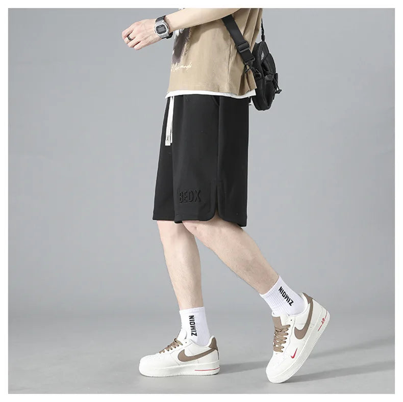 American Style Men's Summer Thin Sporty Loose Fit Casual Shorts Five-Quarter Polyester Fiber Straight Leg Street Style