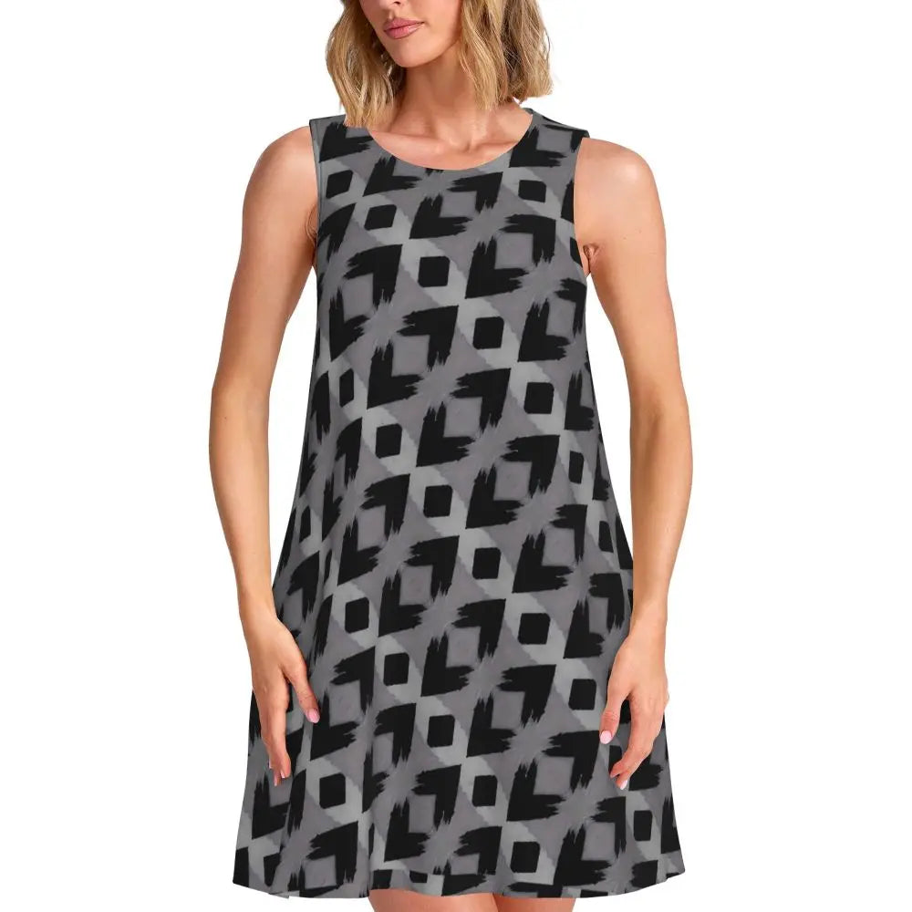 Gold Chains Print Casual Dress Anchor Korean Fashion Dresses Sleeveless Elegant Dress New Arrival Round Neck Lady Print Vestidos