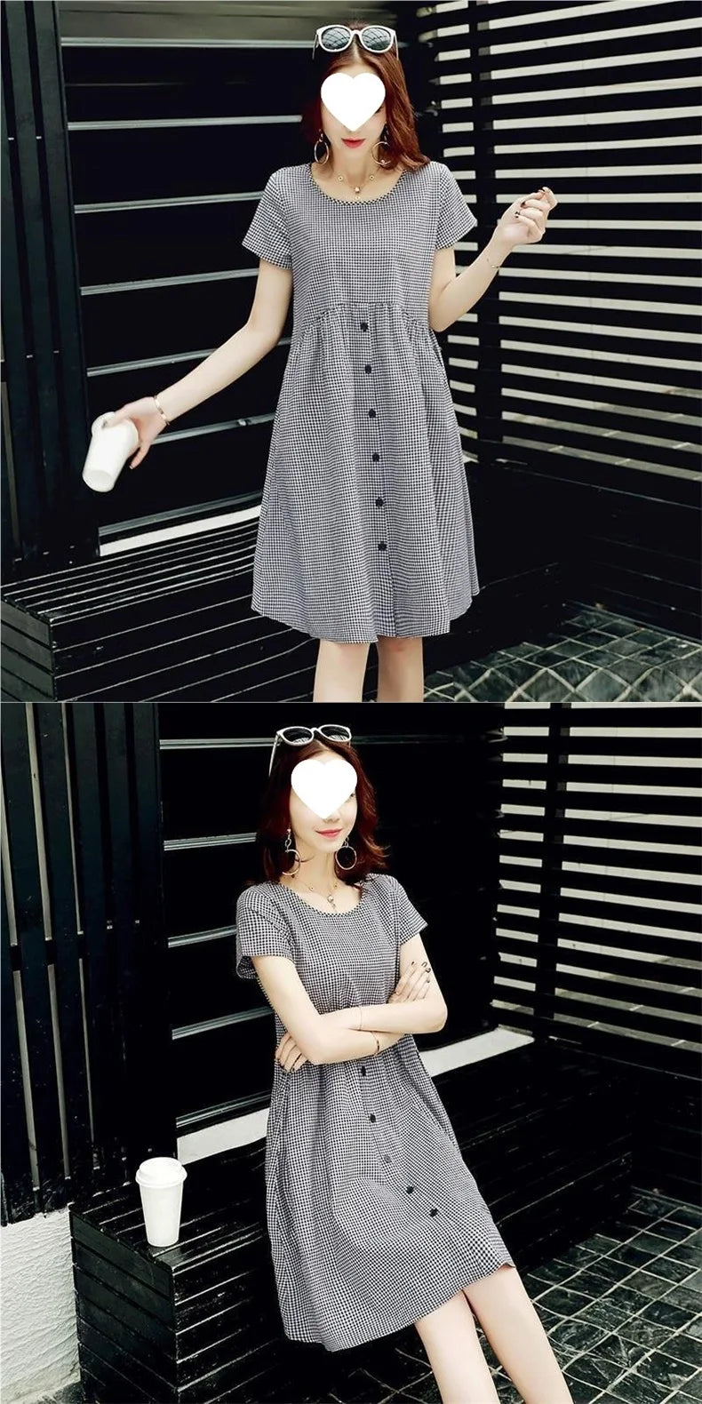 Black And White Plaid Summer Shirt Dress Women's Mid-Length Casual Outerwear Large Size Slimming Dress Artistic Retro Style