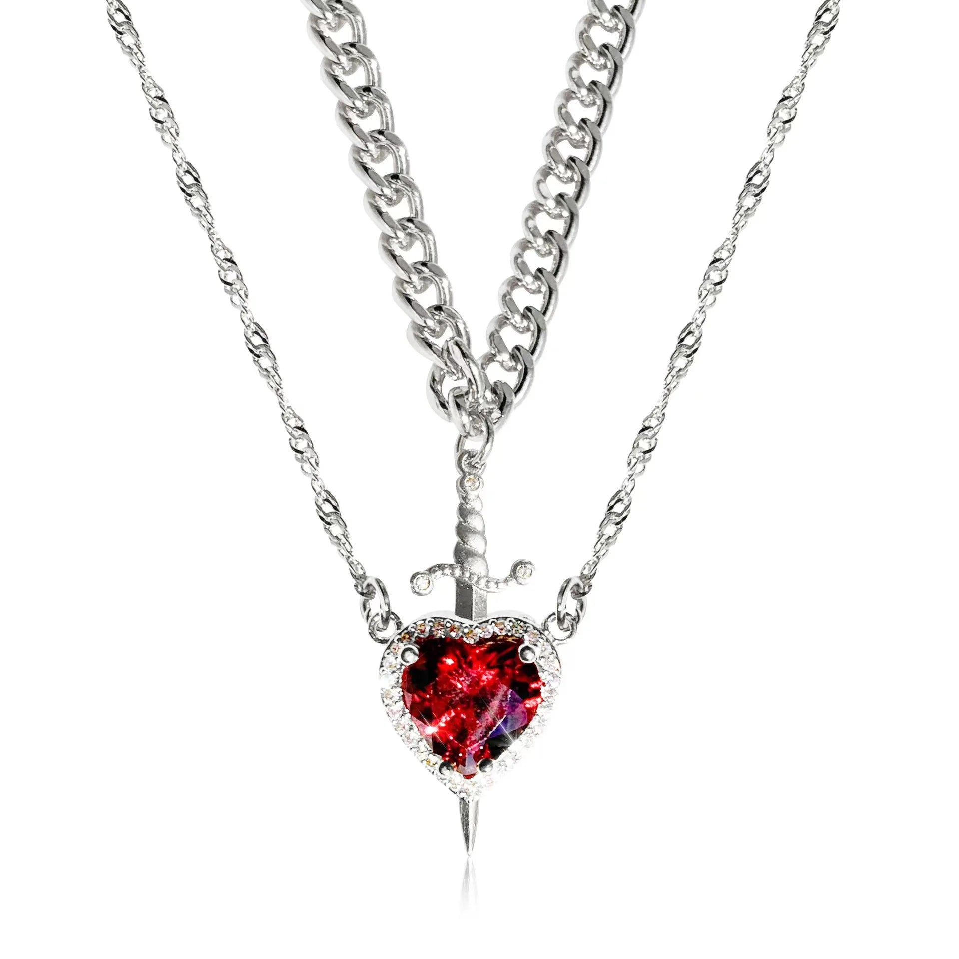 Heart And Sword Necklace Couple Necklaces Zircon Crystal Ring Bracelet Necklace Jewelry Set For Romantic Valentine'S Day Gifts