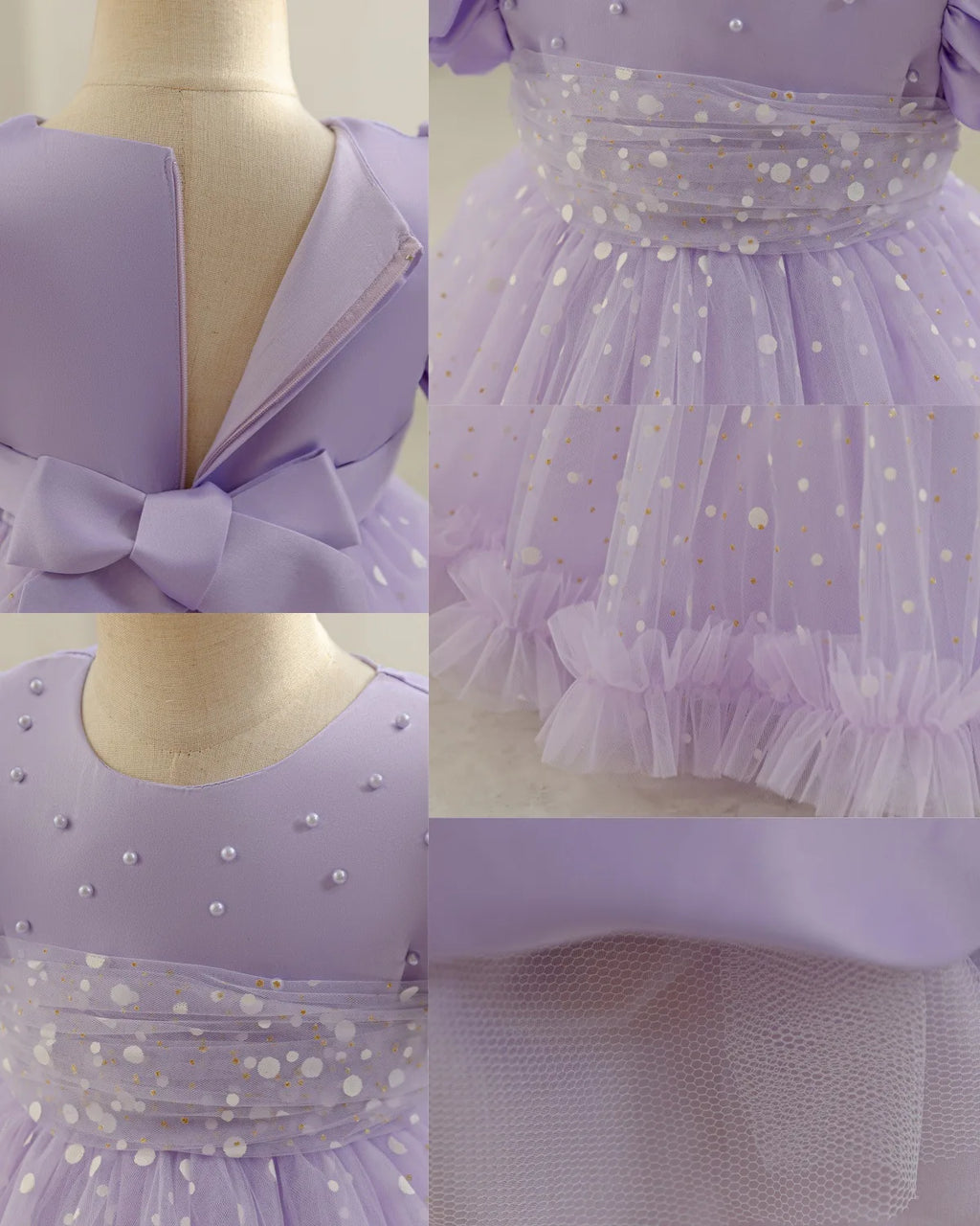 HETISO Girl Dress for Wedding Dots Printed 1 to 5 Years Birthday Party Princess Cute Prom Tutu Gown Pearls Mesh Baby Dresses