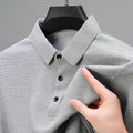 Men'S Fashion Waffle Solid Short Sleeved Polo Shirt Summer Breathable Comfortable Top