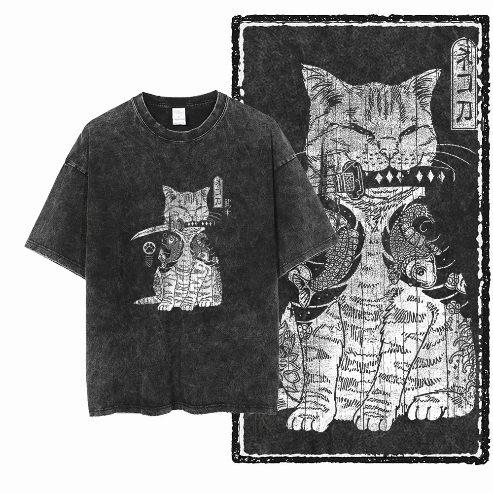 Coolmind Db Cat Printed Acid Washed Cotton T Shirt Unisex Exclusive Graphic Streetwear Tee For Men Big Size