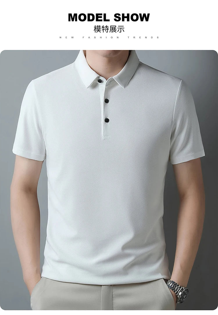 New Men's Casual Waffle Short Sleeve Polo Shirt Fashion Solid Color Top