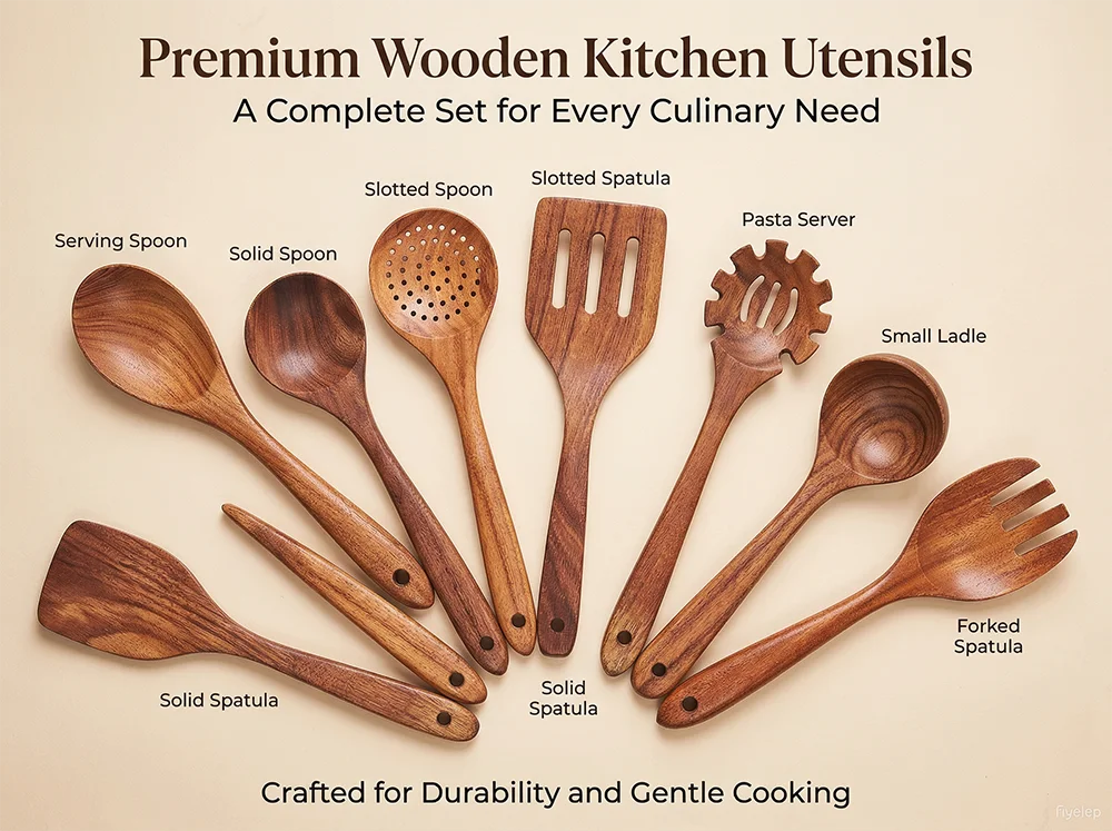 10pcs Wooden Spoons For Cooking Wooden Utensils For Cooking Teak Wooden Kitchen Utensils Set