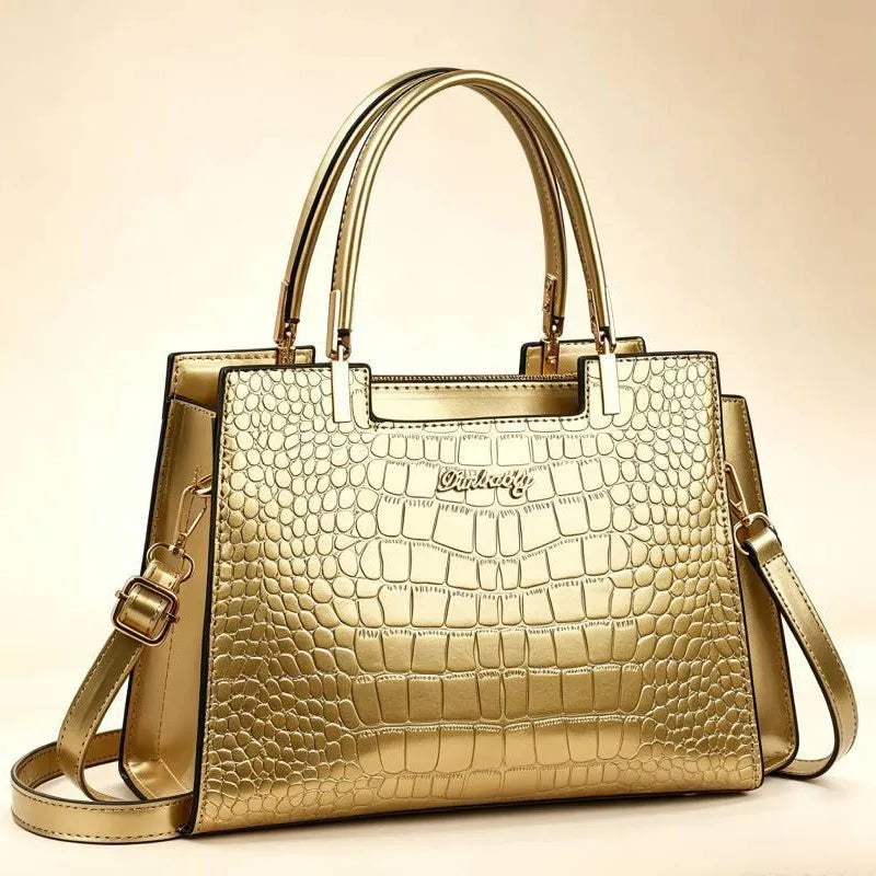 Fall Crocodile Pattern Large for Middle-Aged Women Faionable Briti Sle Leather Capaci Tote Bag Crossbody Handbag