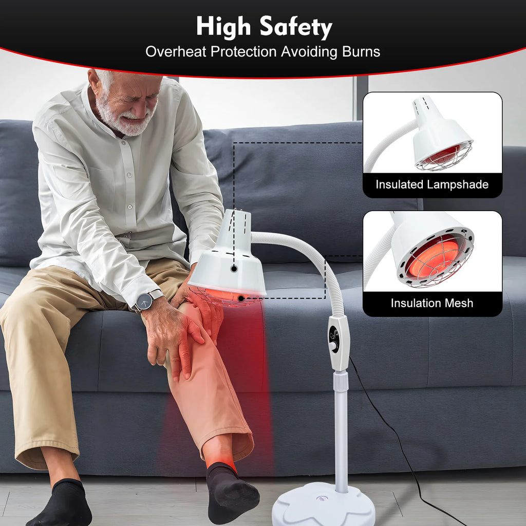 275W Adjustable Infrared Heat Lamp for Muscle&Joint Pain Relief, 360° Rotatable Infrared Baking Light, 0-115℃ Temp Control