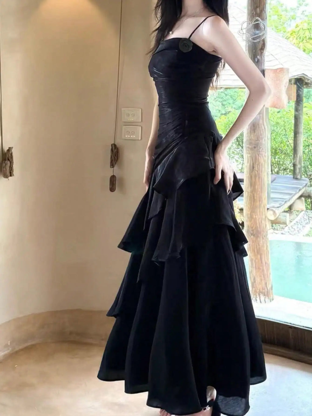 Women's Ruffles Elegant Romantic Spaghetti Straps Dresses Prom Gown Princess Graduation Party Sling DressFestival Formal Clothes