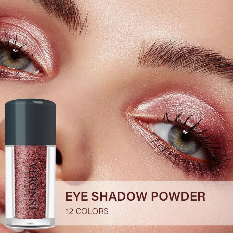 Single-color pearlescent diamond eyeshadow powder, finely milled, highly pigmented, and blendable for a party look.