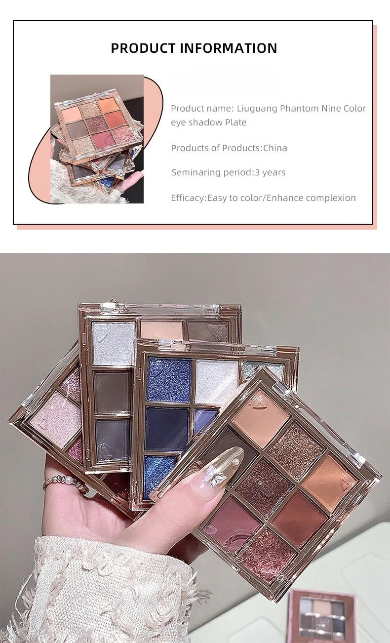 Luminous Illusion 9 Color Eyeshadow Palette,Multi-purpose Matte & Glitter Eyeshadow,High Pigment Long Lasting Eye Shadow Makeup