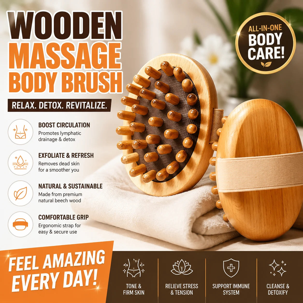 Home massage comb, beech wood meridian brush, universal for the whole body to clear meridians, abdominal and leg massage device