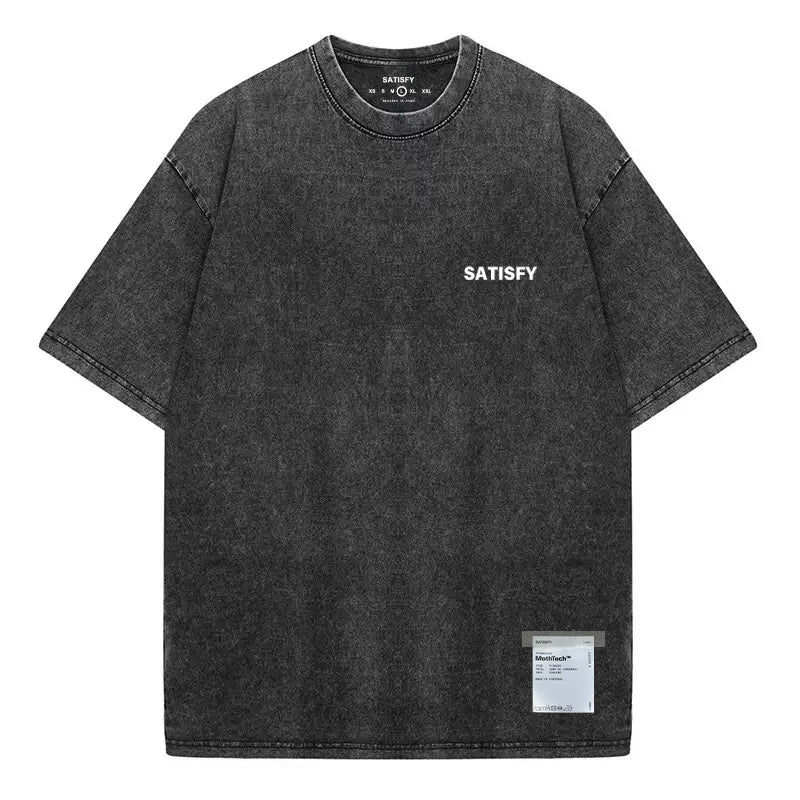 Trendy SATISFY Running MothTech Muscle Round Neck Distressed Pure Cotton Printed Short Sleeve T-Shirt Casual Loose Fit Youth