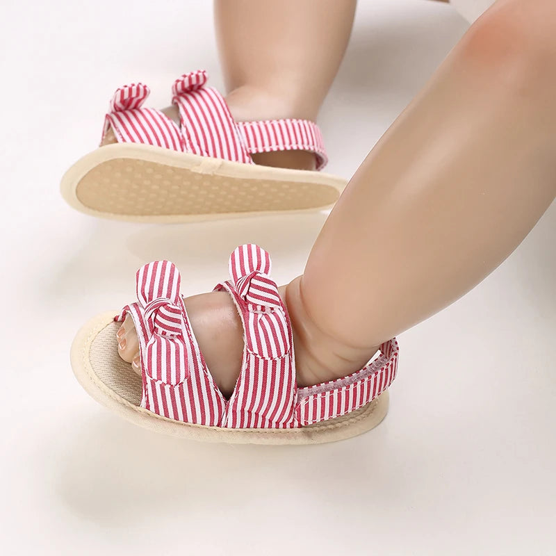 Baby Girls First Walker Sandals - Butterfly Knot Soft Cotton Sole