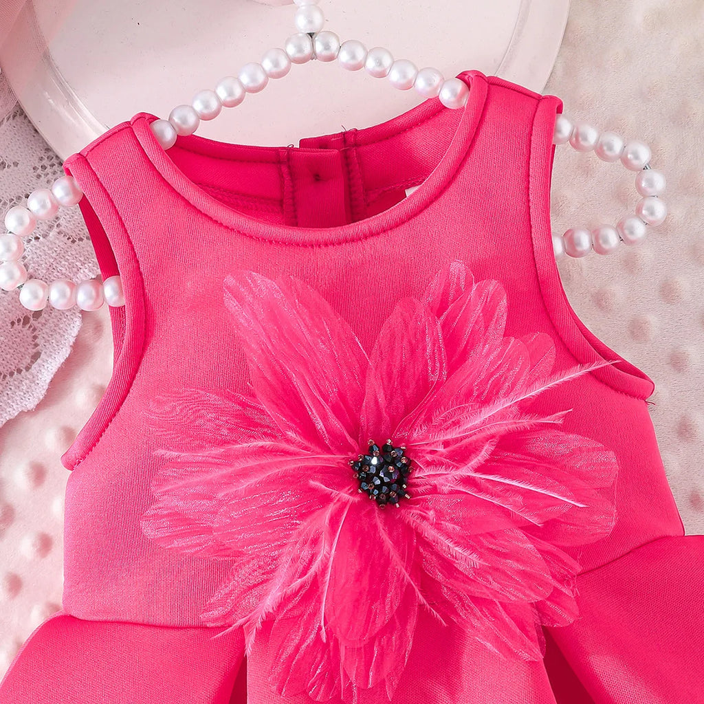1-5Y Toddler Girl Party Dresses Sleeveless Front Fashion 3D Mesh Flower Dress For Girls Baby Kids Clothes Girls Birthday Gown