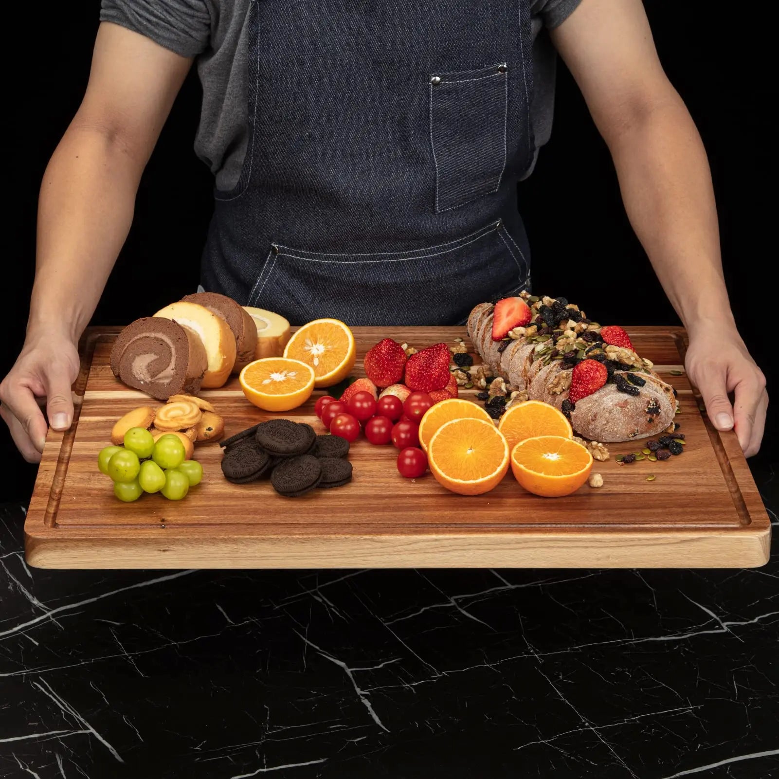 Acacia Wood Cutting Board 24x18 inch, Butcher Block Cutting Board with Handle Juice Groove for Kitchen, Extra Large Charcuterie Boards Chopping Board
