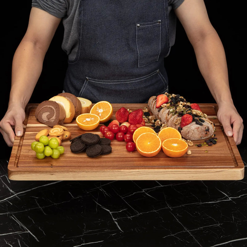 Acacia Wood Cutting Board 24x18 inch, Butcher Block Cutting Board with Handle Juice Groove for Kitchen, Extra Large Charcuterie Boards Chopping Board