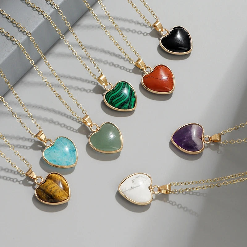 1pc Heart Shaped Pendant Natural Tiger's Eye Quartz Gem Necklace Reiki Healing Accessories Valentine's Day Gift For Woman
