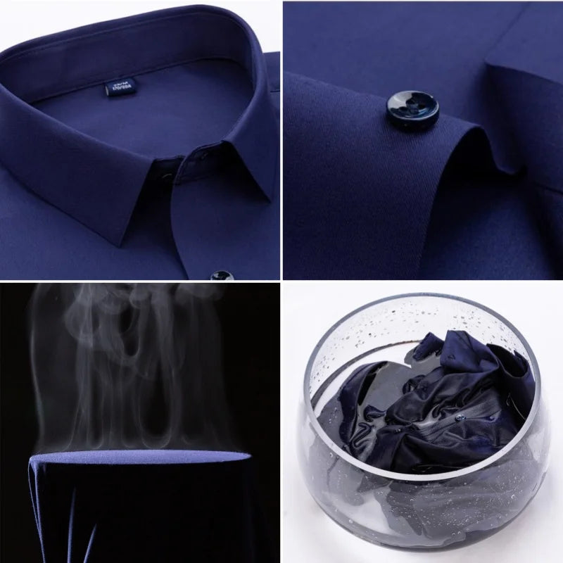 Bamboo Fiber Anti-Wrinkle Mens Shirts Long Sleeve Dress Shirts For Slim Fit Camisa Social Business Blouse White Shirt S-7Xl 8Xl