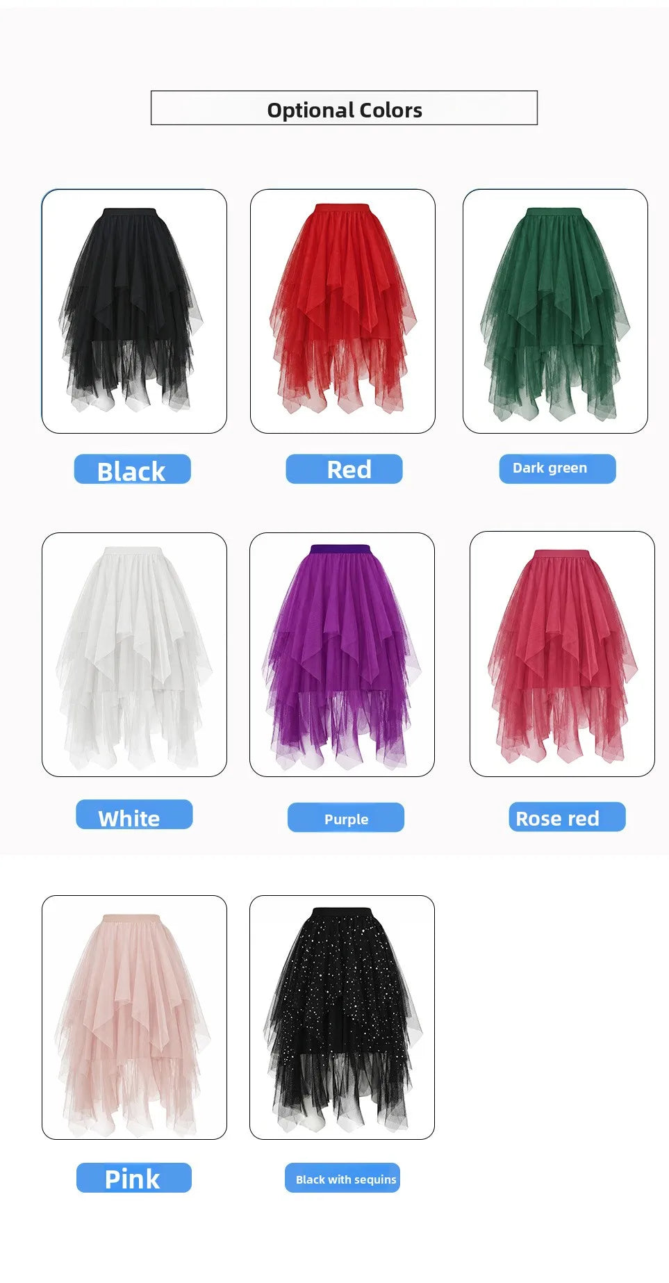 High Waist Multi-Layer Tulle Skirt Irregular Design Versatile Mid-Length Puffy Tutu Skirt for Youth Teen Girls Women