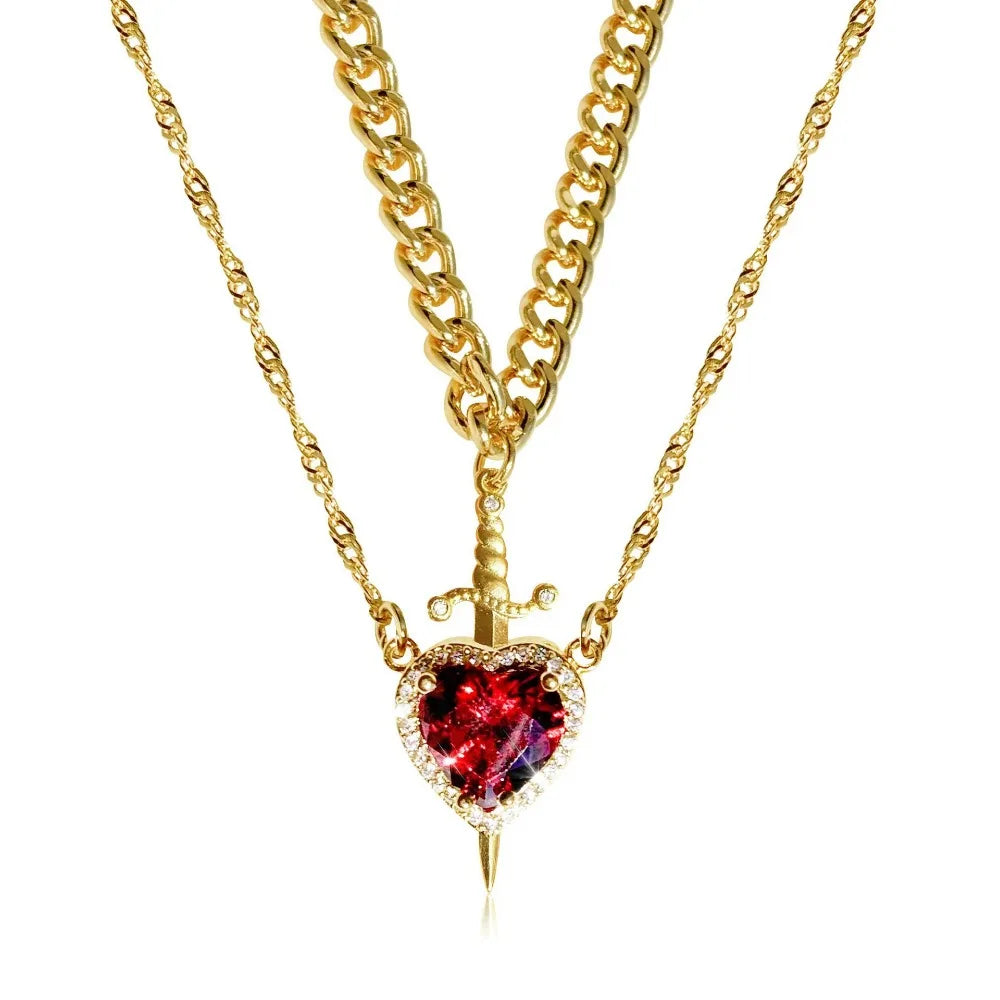 The Snow White Couple Necklace Heart and Sword Pendant Necklace for Women Romantic Valentine's Day Jewelry Gifts