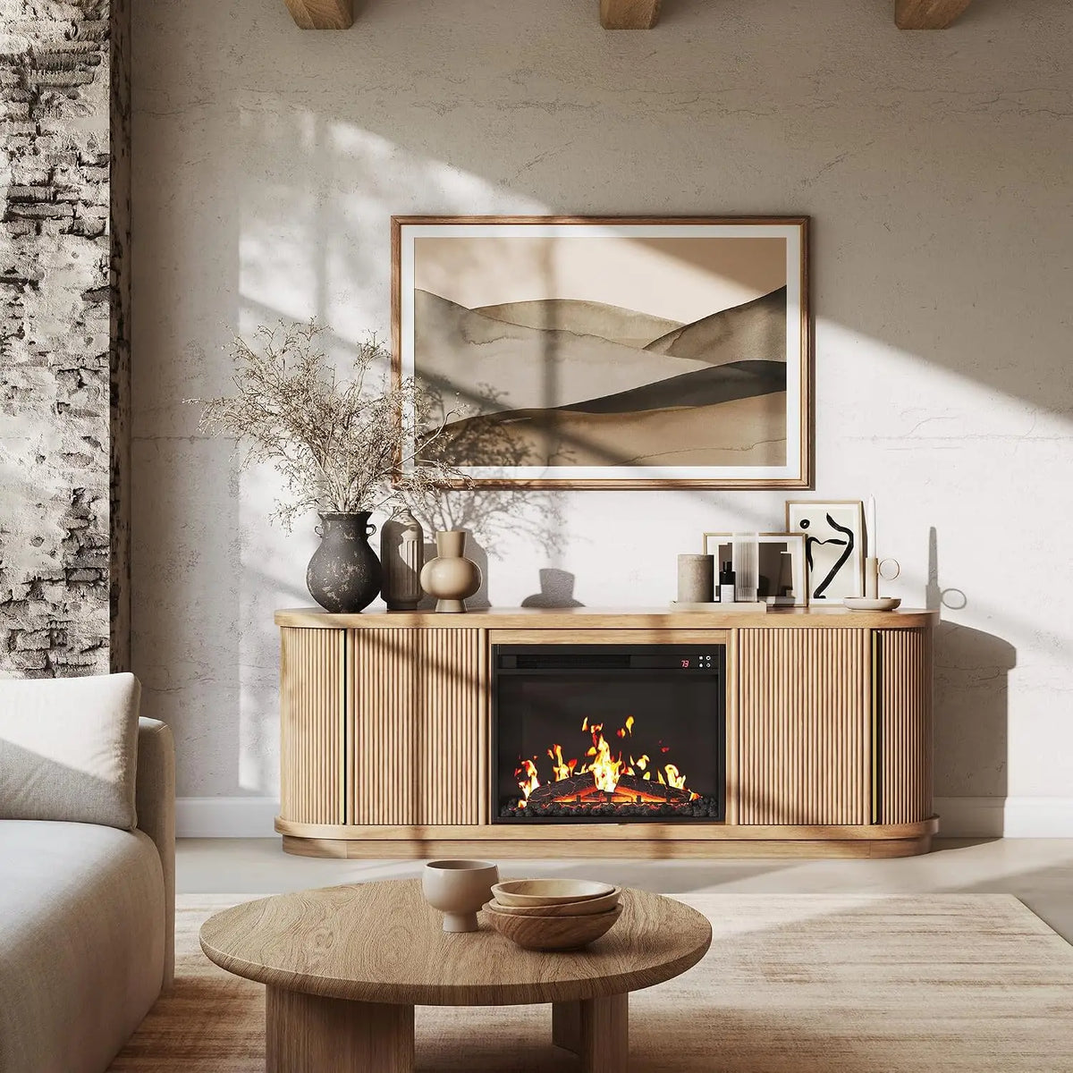 67" TV Stand Electric Fireplace Heater Entertainment Center Living Room Furniture, Customized
