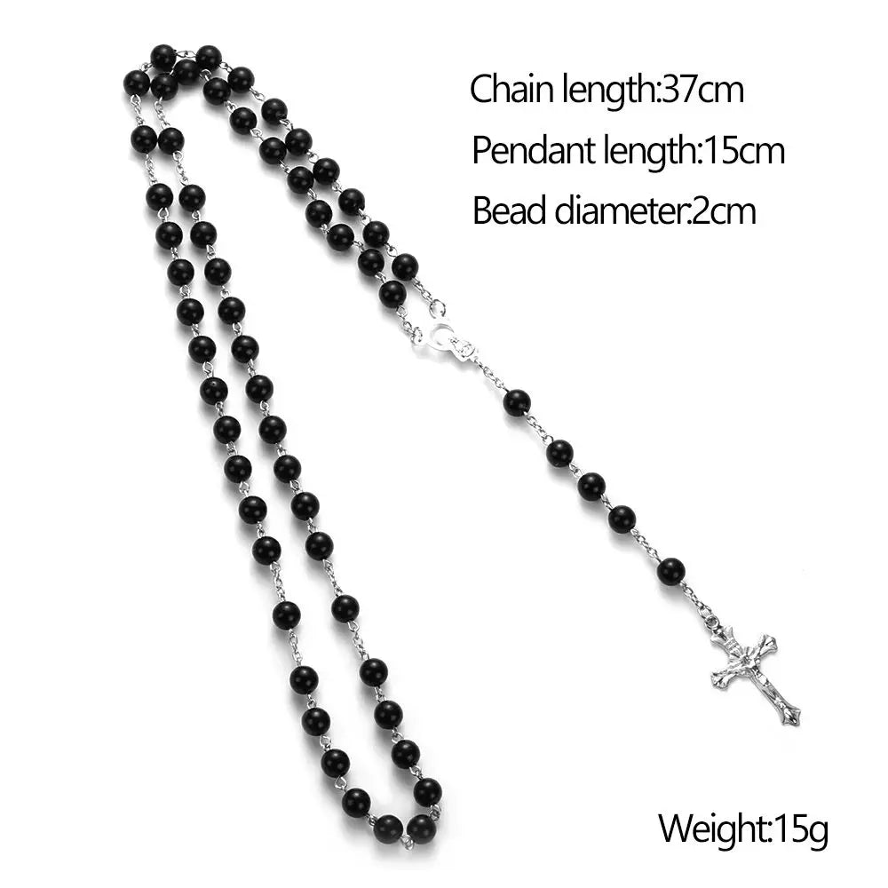 Vintage Rosary Beads Jesus Crucifix Cross Necklace