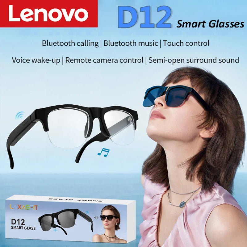 Lenovo Smart Bluetooth Glasses Touch Control Hands-Free Calls Music Remote Camera Voice Assistant for Travel Sports Sunglasses