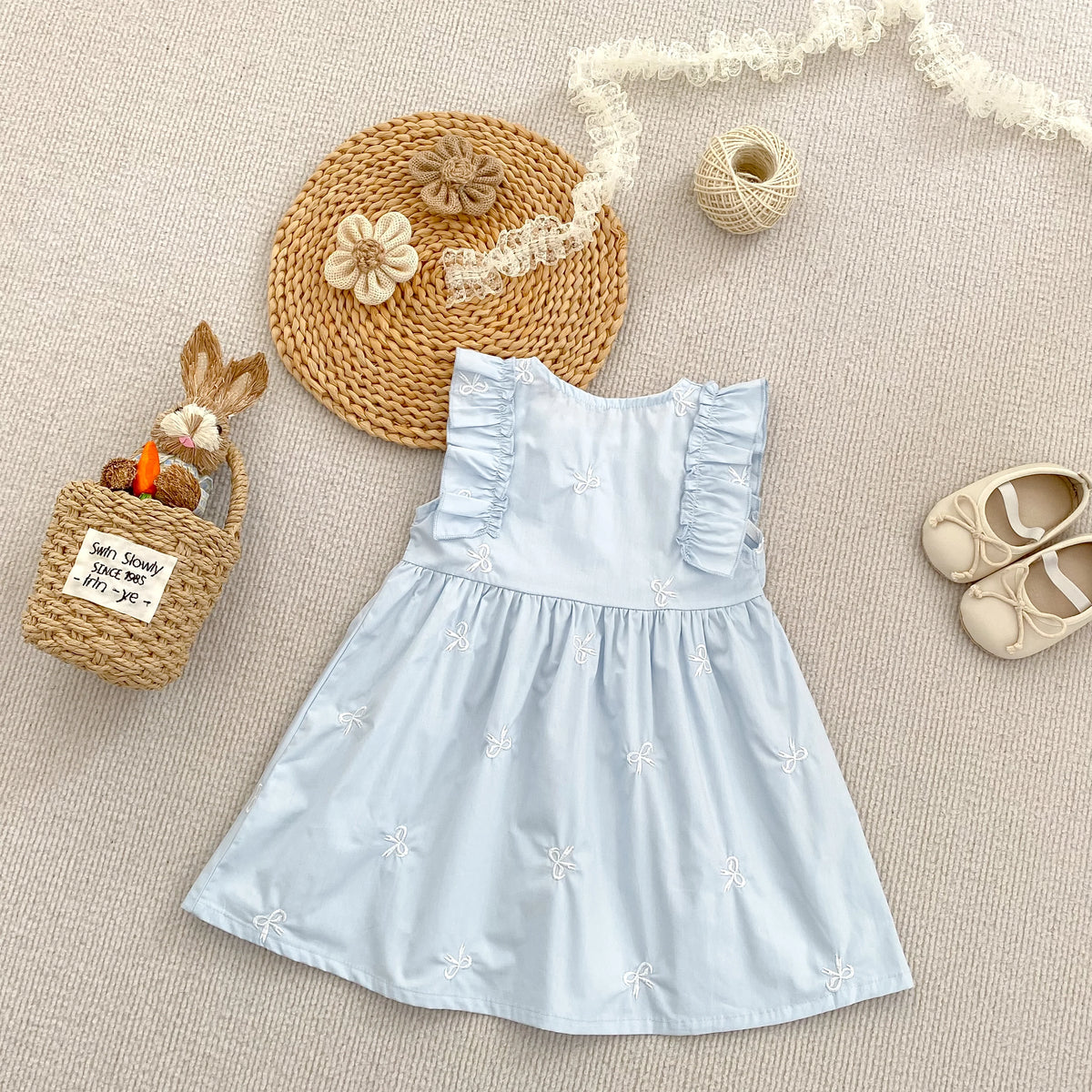 1-6Yrs Summer Girls Dress Baby Clothes Fashion Smocking Stitch Girls Dress Puff Sleeve Floral Cotton Baby Girls Princess Dresses