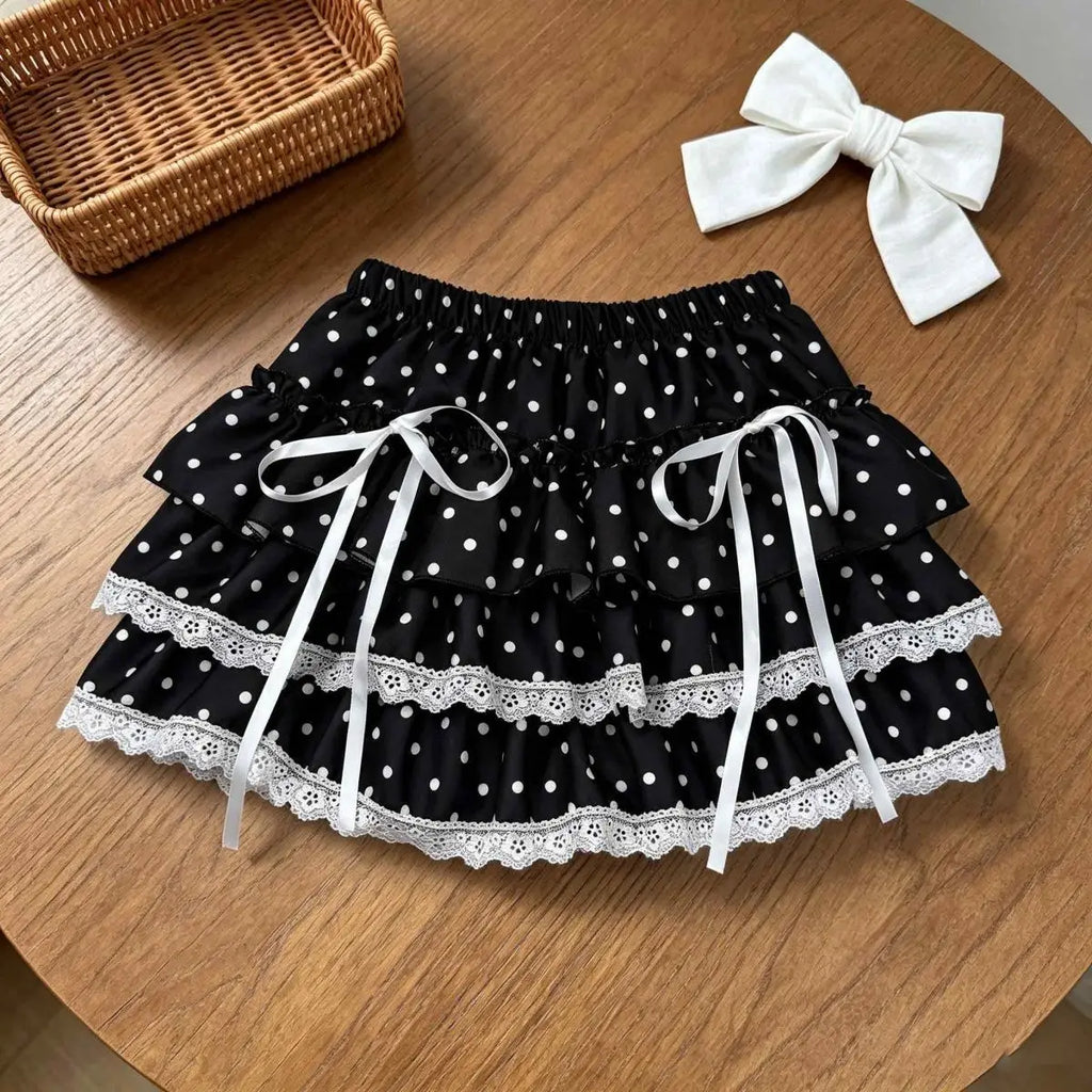 Y2K Black White Print Mini Skirt Women Slim Design Ruffle Layered A Line Skirt Elastic Waist Harajuku Pleated Short Piano Skirts