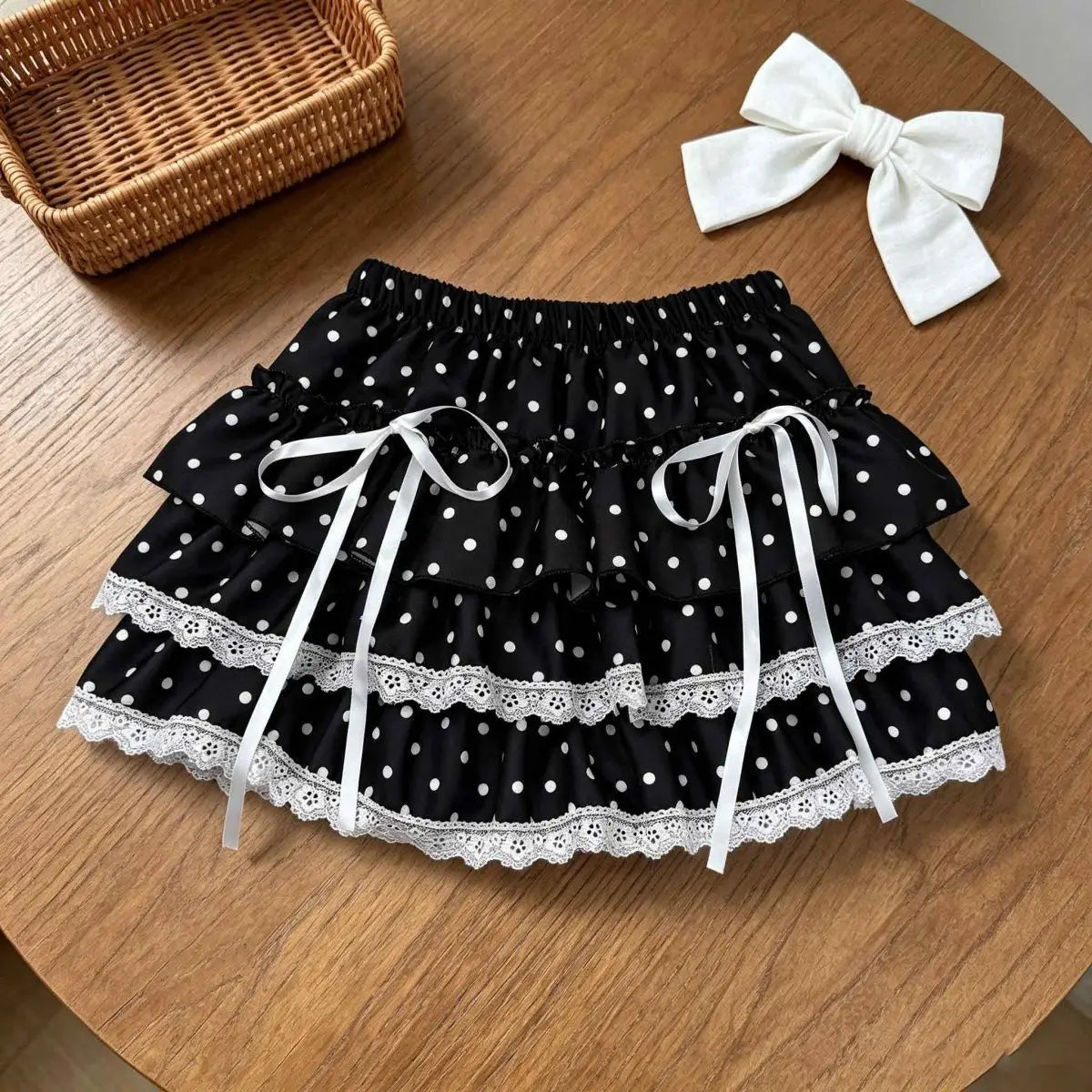 Y2K Black White Print Mini Skirt Women Slim Design Ruffle Layered A Line Skirt Elastic Waist Harajuku Pleated Short Piano Skirts