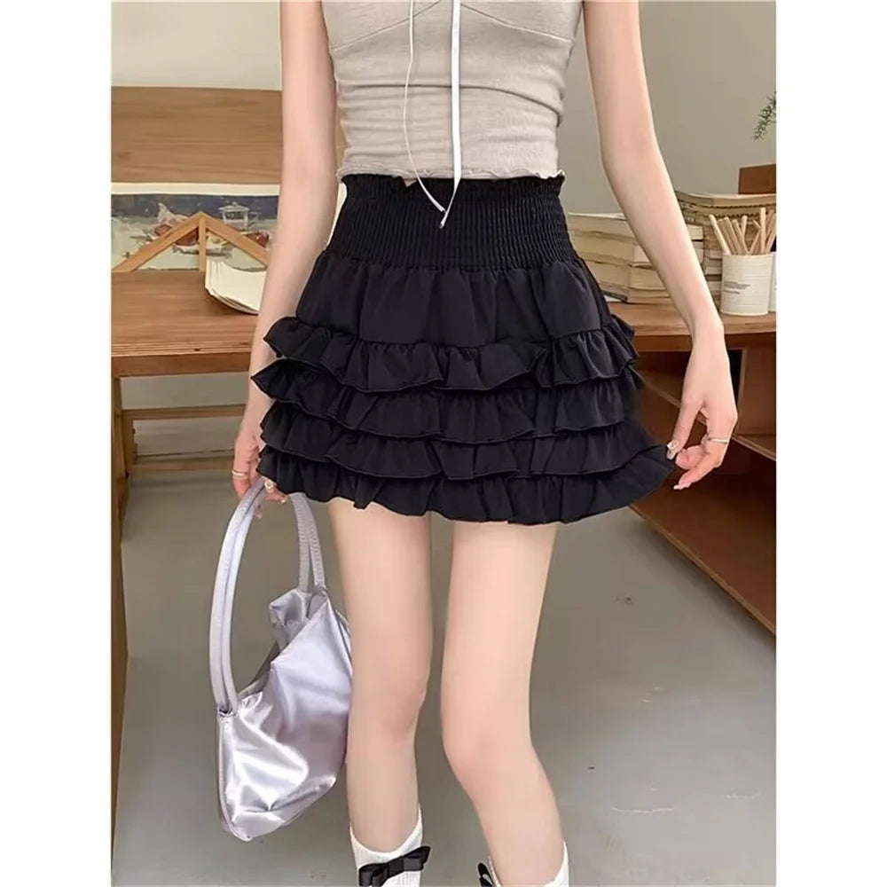Women High Waist Pure Slim Summer College Popular Simple Sexy Sweet Girls Fashion Clothes 2024 New Korean Ball Gown Mini Skirts