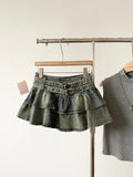 Low Waist Denim Skirt Women's Spring 2026 New Style Double Belt Anti-Light Short Skirt Casual High Waist Polyester Fiber