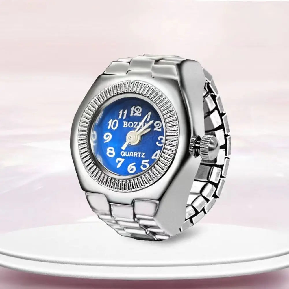 Finger Ring Watch For Couples Vintage Punk Heart Shape Quartz Clock With Adjustable Elastic Strap