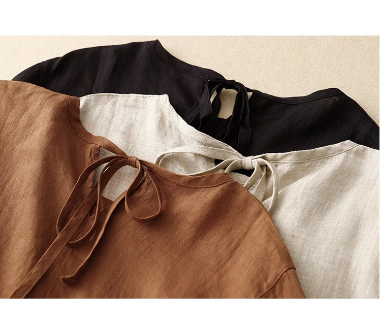 Korean Style Summer Fashion Solid Color Simple Basic Cotton Linen Dress for Women Good Quality Half Sleeve Elegant Frock Female