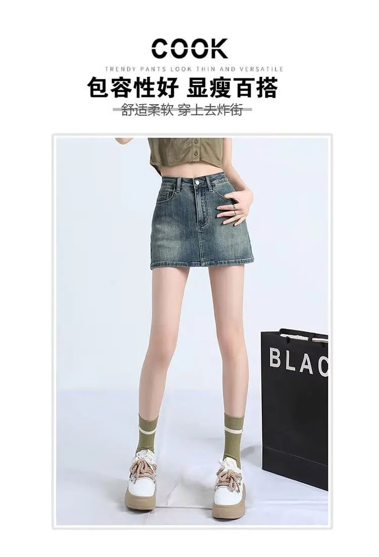 New Adult Thin Denim Skirt College Student High-waist Bodycon Shorts Women's Sexy Denim Skirt Girl's A-line Skirt Women's Shorts