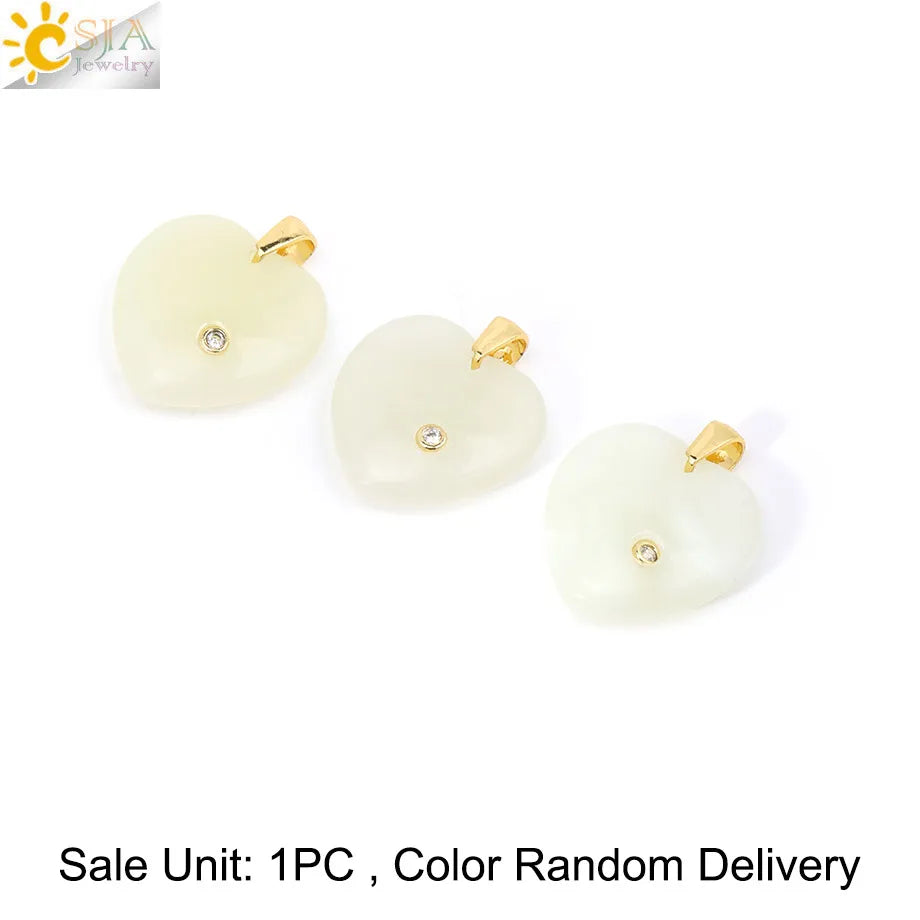 Csja Stainless Steel Heart Pendant Necklace With Natural Stone Amethyst Rose Quartz Crystal For Women DIY Jewelry Makers