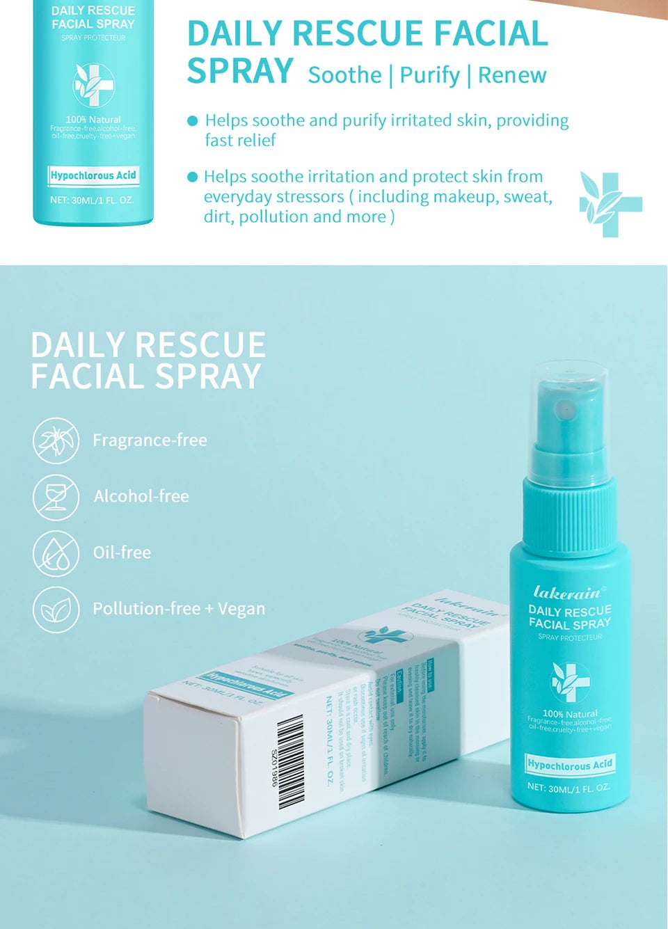 PH Balancing Toner Daily Rescue Facial Spray for Sensitive Skin Hypochlorous Acid Spray Helps Reduce Redness Breakouts Soothing