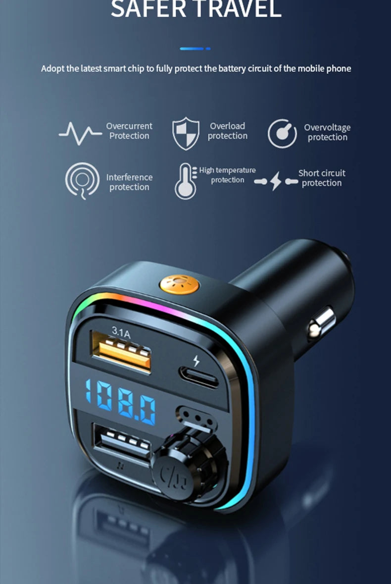 Newest C26 Bluetooth 5.0 FM Transmitter Handsfree Car Radio Modulator MP3 Player USB Super Quick Charge Adapter Car Accessories