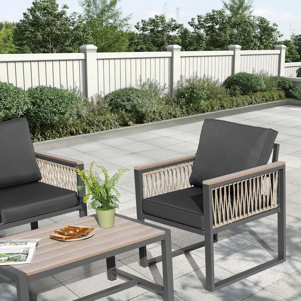 4 Pieces Outdoor Patio Furniture Set, 4 Seats Sectional with Coffee Table, All Weather Wicker Patio Conversation Sets, Custom