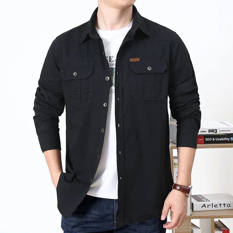 Military Tactical Men's Long Sleeve Shirt Cotton Casual Slim Fit Top Men's Outdoor Combat Training Sports Clothing Plus Size 5XL