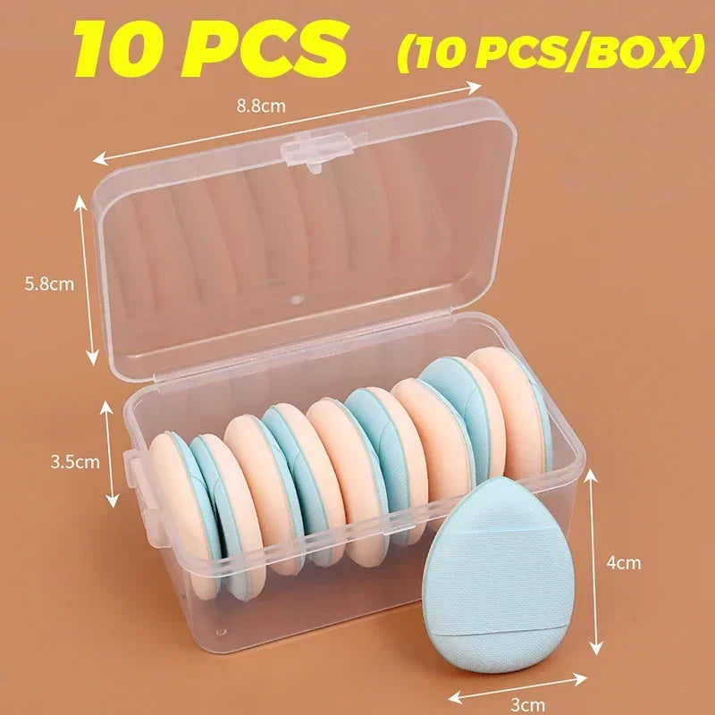 50Pcs Mini Finger Cosmetic Puff Set with Box Water Droplet Shape Air Cushion Detail Makeup Puffs Concealer Foundation Applicator