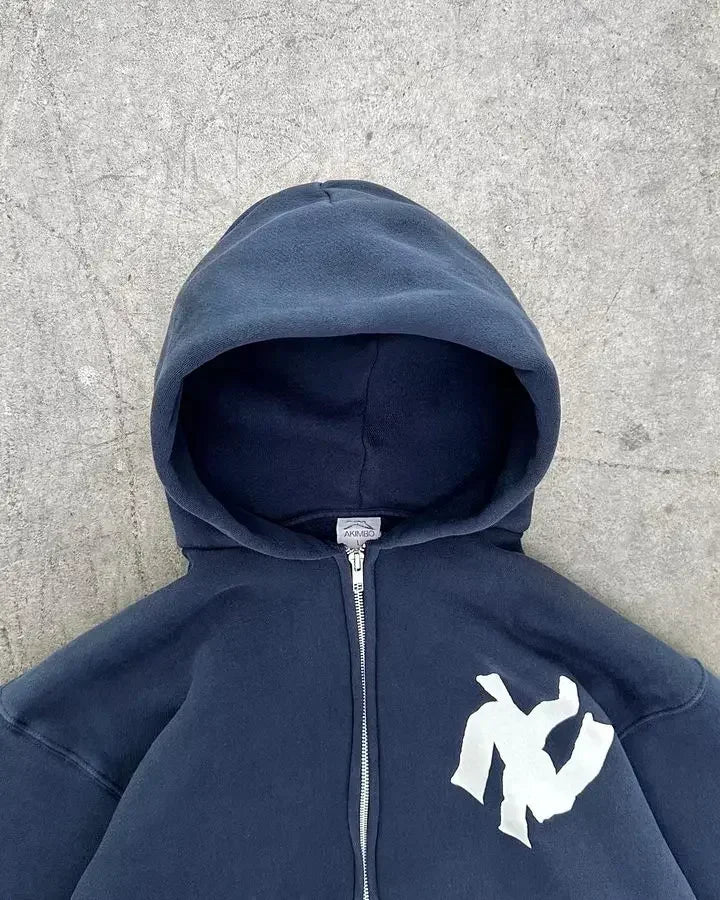 Y2K Harajuku Fashion Letter Pattern Printed Hooded Sweatshirt Hip Hood Casual Loose Men And Women'S Oversized Zipper Sweatshirt